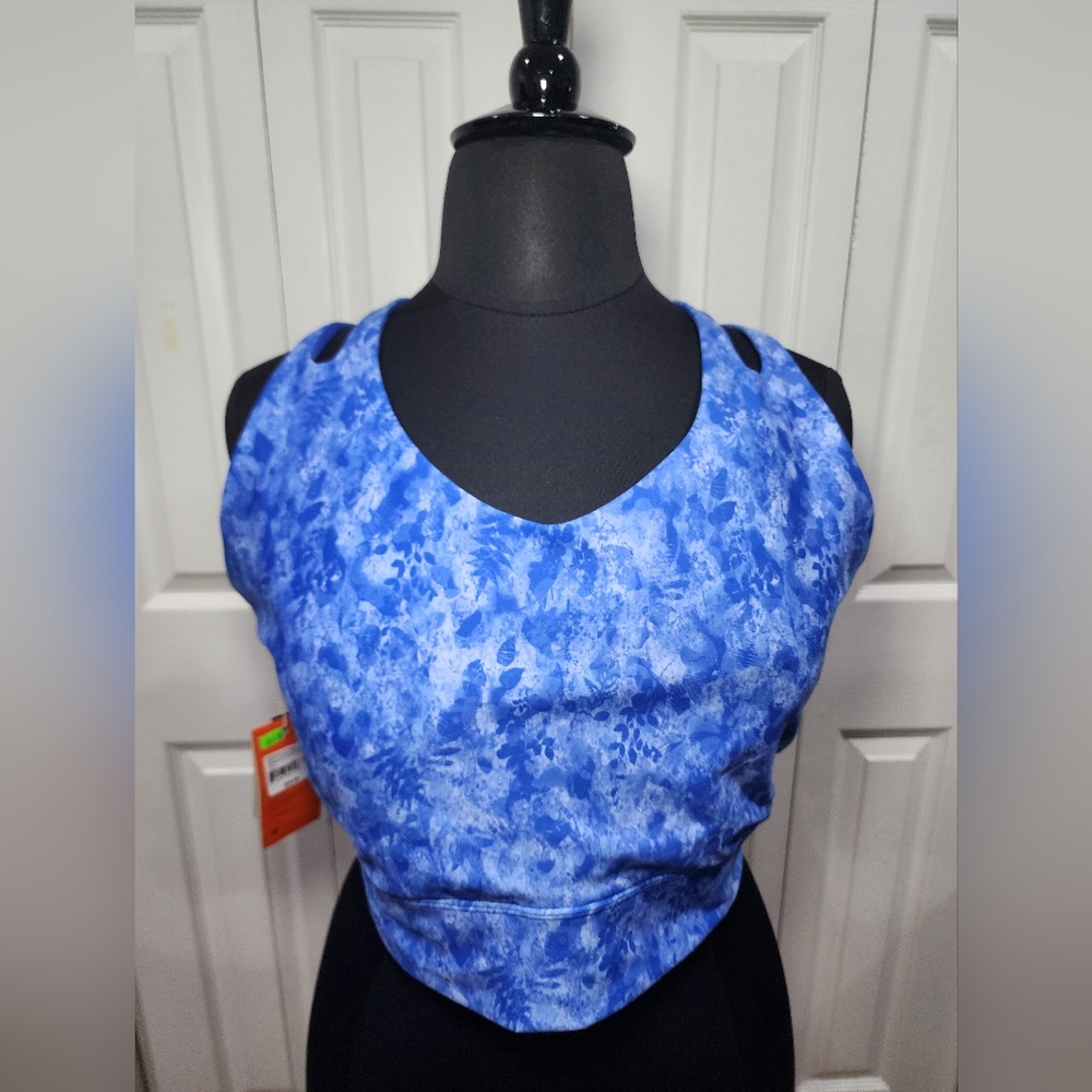 Freely Women's Plus Size James Sports Bra Amparo Blue Eco Leaves